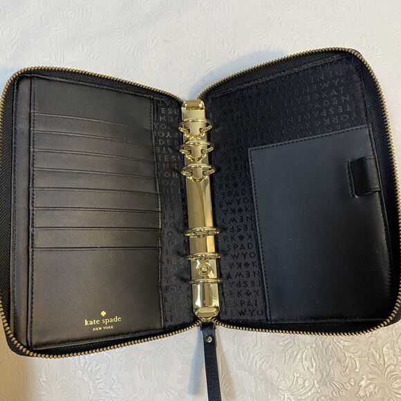 Kate Spade Black Leather 6 Ring Personal Organizer Planner - Picture 10 of 16